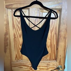 Sexy Criss-Cross Back, Black Body Suit